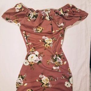 Body Con Dress with Ruffled Shoulders